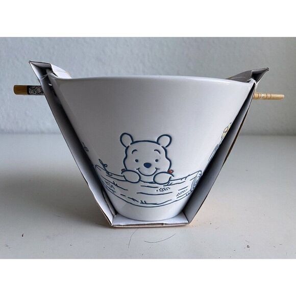 Disney Winnie The Pooh Hunny Time Engraved Ramen Noodle Bowl Chopsticks NEW - Picture 2 of 9